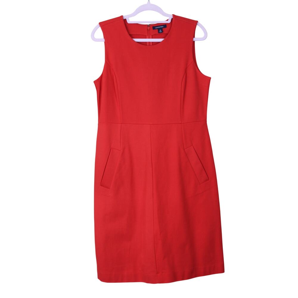 Lands End Rich Red Sleeveless Ponte‎ Sheath Stretch Career Event Dress Size 12